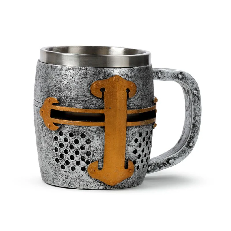 Medieval Knight Silver & Gold Helmet Tankard - Image 5