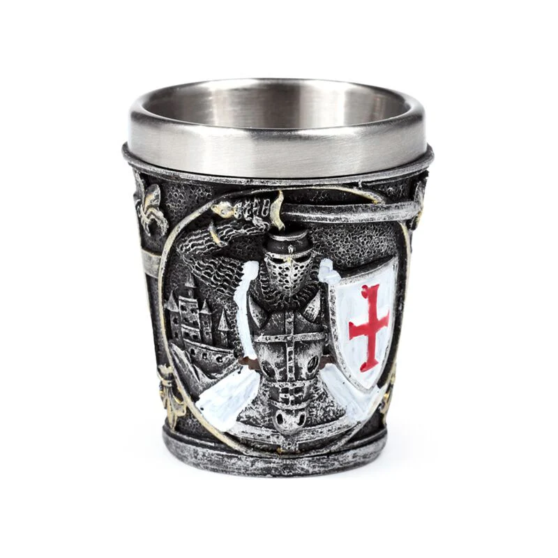 Medieval Knight with White & Red Shield Shot Glass