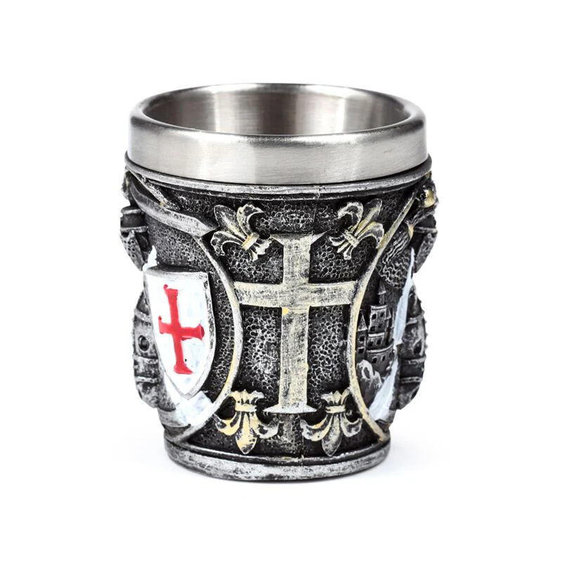 Medieval Knight with White & Red Shield Shot Glass - Image 2