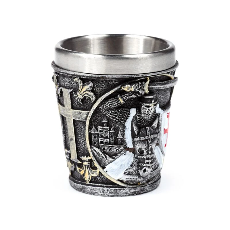 Medieval Knight with White & Red Shield Shot Glass - Image 3