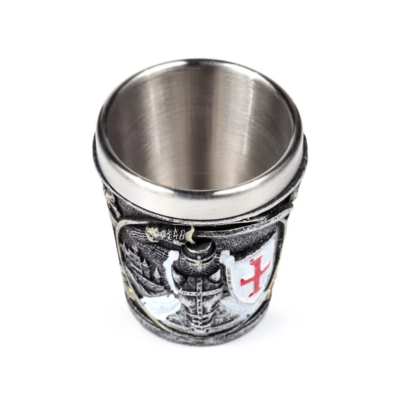 Medieval Knight with White & Red Shield Shot Glass - Image 4