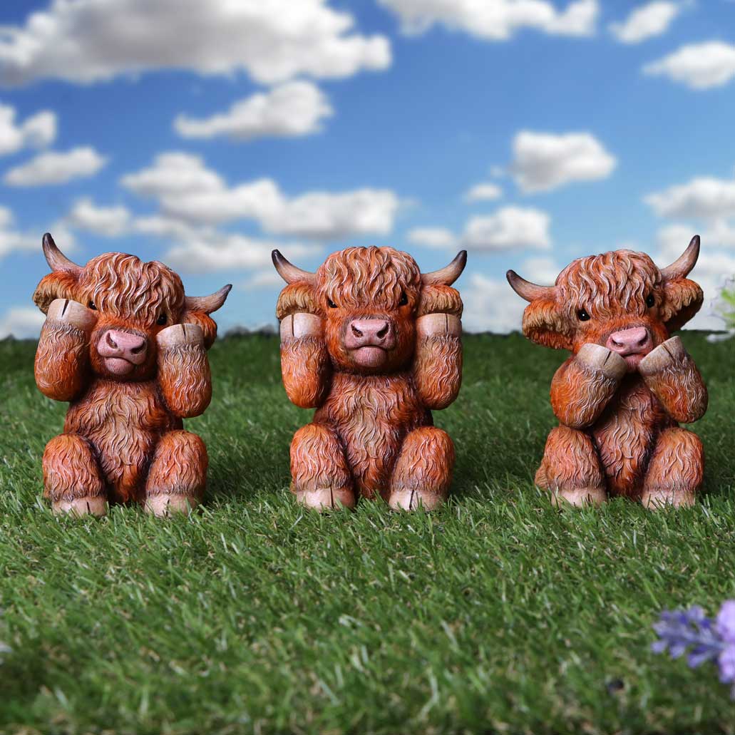 Three Wise Highland Cow Figurines - Image 7